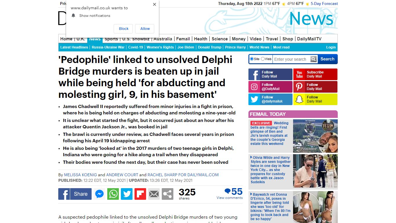 'Pedophile' linked to unsolved Delphi murders' is beaten up in jail